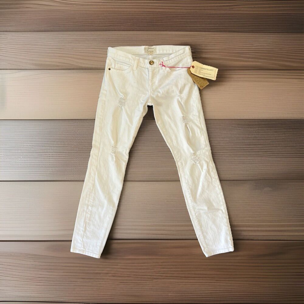 Current/Elliott Women’s Jeans The Stiletto With Patch Repair Dirty White Size 25